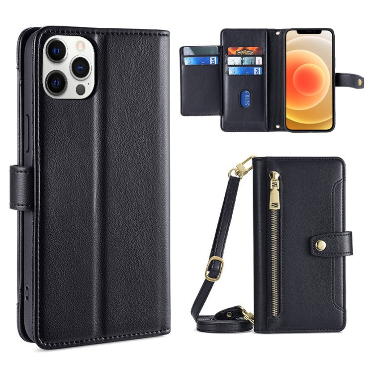 Sheep Texture Cross-body Zipper Wallet Leather Phone Case, For iPhone 12 Pro Max