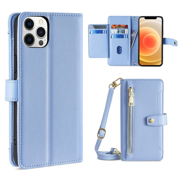 Sheep Texture Cross-body Zipper Wallet Leather Phone Case, For iPhone 12 Pro Max