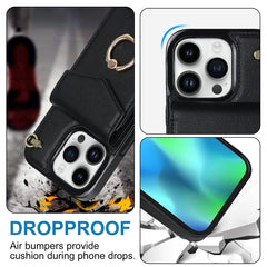 Ring Holder RFID Card Slot Phone Case with Long Lanyard, For iPhone 14, For iPhone 14 Plus, For iPhone 14 Pro, For iPhone 14 Pro Max