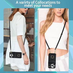 Ring Holder RFID Card Slot Phone Case with Long Lanyard, For iPhone 14, For iPhone 14 Plus, For iPhone 14 Pro, For iPhone 14 Pro Max