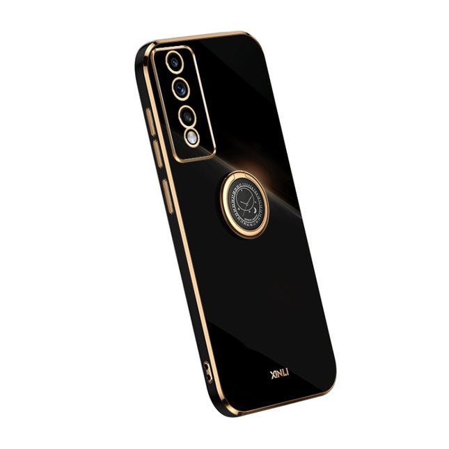 XINLI Straight Edge 6D Electroplate TPU Phone Case with Ring Holder