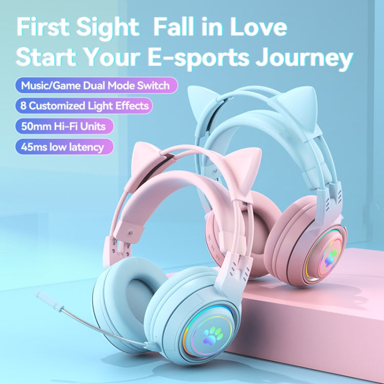 T25 RGB Stereo Cat Ear Bluetooth Wireless Headphones with Detachable Microphone