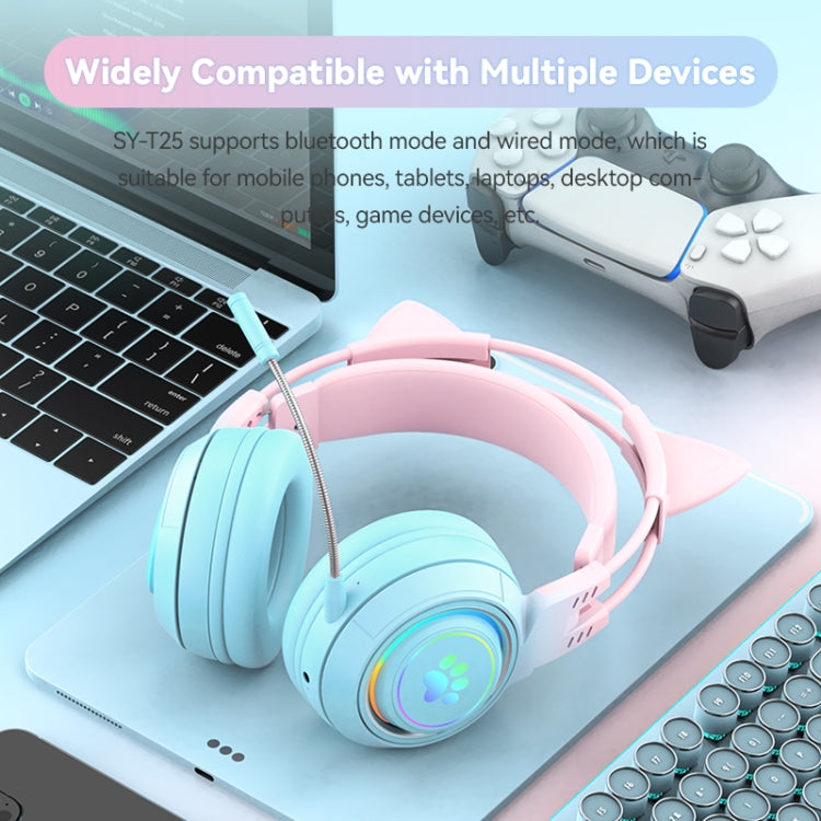 T25 RGB Stereo Cat Ear Bluetooth Wireless Headphones with Detachable Microphone