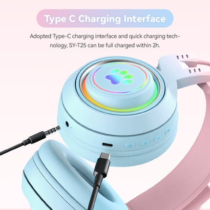 T25 RGB Stereo Cat Ear Bluetooth Wireless Headphones with Detachable Microphone
