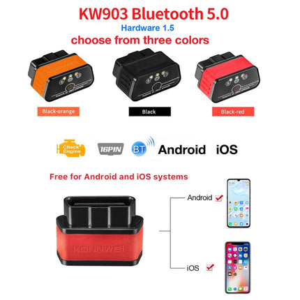 KONNWEI KW903 Bluetooth 5.0 OBD2 Car Fault Diagnostic Scan Tools Support IOS / Android, KW903