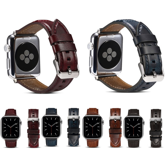 Oil Wax Genuine Leather Watch Band, For Apple Watch Ultra 49mm / Series 8&7 45mm / SE 2&6&SE&5&4 44mm / 3&2&1 42mm, For Apple Watch Series 8&7 41mm / SE 2&6&SE&5&4 40mm / 3&2&1 38mm