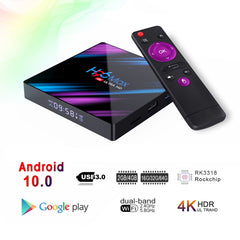 H96 Max-3318 4K Ultra HD Android TV Box with Remote Controller, Android 10.0, RK3318 Quad-Core 64bit Cortex-A53, 4GB+64GB, Support TF Card / USBx2 / AV / Ethernet, AU Plug, EU Plug, UK Plug, US Plug