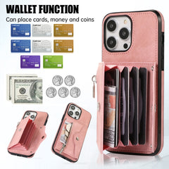 Zipper RFID Card Slot Phone Case with Short Lanyard, For iPhone 14, For iPhone 14 Plus, For iPhone 14 Pro, For iPhone 14 Pro Max, For iPhone 13 mini