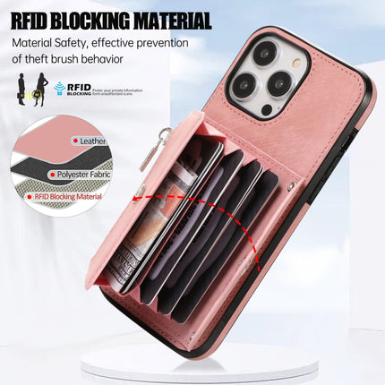 Zipper RFID Card Slot Phone Case with Short Lanyard, For iPhone 14, For iPhone 14 Plus, For iPhone 14 Pro, For iPhone 14 Pro Max