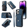 Zipper RFID Card Slot Phone Case with Short Lanyard, For iPhone 14, For iPhone 14 Plus, For iPhone 14 Pro, For iPhone 14 Pro Max, For iPhone 13 mini