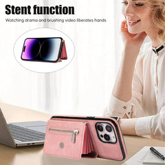 Zipper RFID Card Slot Phone Case with Short Lanyard, For iPhone 13 mini, For iPhone 13, For iPhone 13 Pro, For iPhone 13 Pro Max