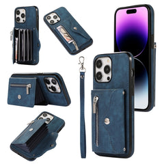 Zipper RFID Card Slot Phone Case with Short Lanyard, For iPhone 13 mini, For iPhone 13, For iPhone 13 Pro, For iPhone 13 Pro Max