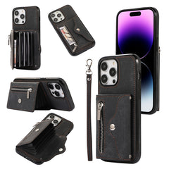 Zipper RFID Card Slot Phone Case with Short Lanyard, For iPhone 13 mini, For iPhone 13, For iPhone 13 Pro, For iPhone 13 Pro Max