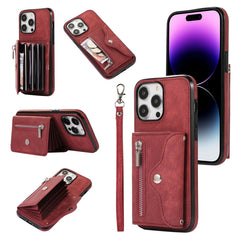 Zipper RFID Card Slot Phone Case with Short Lanyard, For iPhone 13 mini, For iPhone 13, For iPhone 13 Pro, For iPhone 13 Pro Max