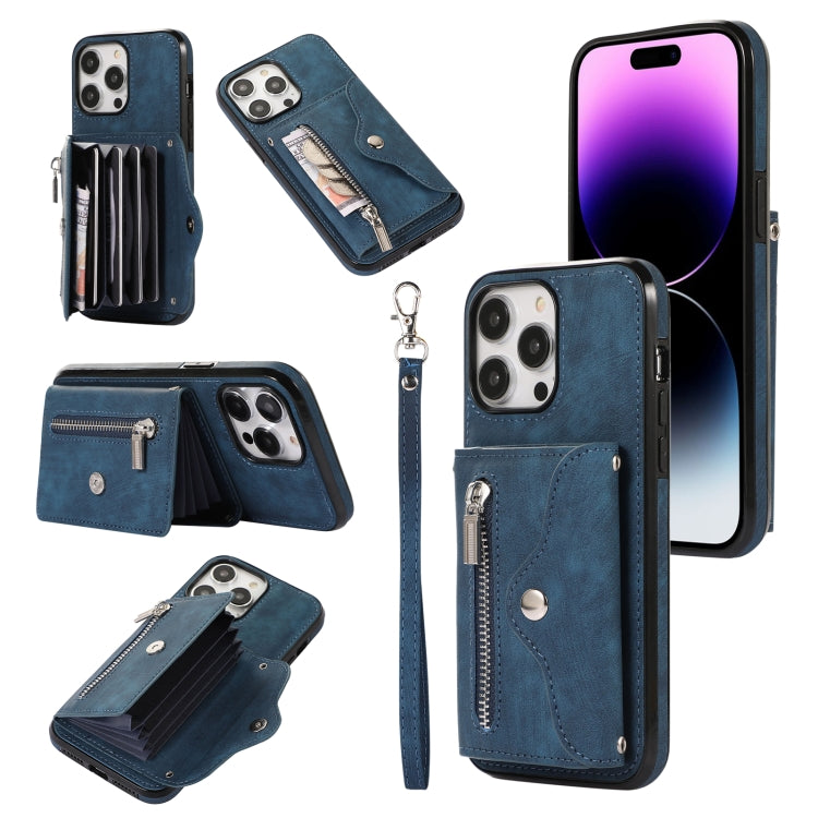 Zipper RFID Card Slot Phone Case with Short Lanyard, For iPhone 13, For iPhone 13 Pro, For iPhone 13 Pro Max, For iPhone 12 mini, For iPhone 12 / 12 Pro