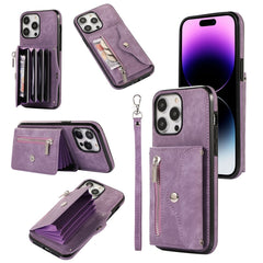 Zipper RFID Card Slot Phone Case with Short Lanyard, For iPhone 13 mini, For iPhone 13, For iPhone 13 Pro, For iPhone 13 Pro Max