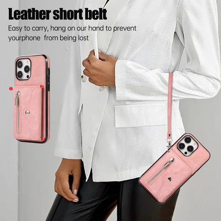 Zipper RFID Card Slot Phone Case with Short Lanyard, For iPhone 12 mini, For iPhone 12 / 12 Pro, For iPhone 12 Pro Max, For iPhone 11