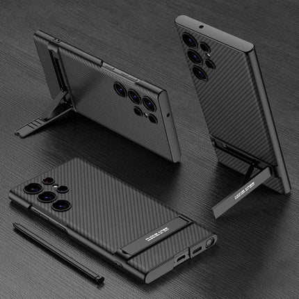 GKK Triumph Ultra-Thin Plain Leather Phone Case with Holder, For Samsung Galaxy S23 Ultra 5G