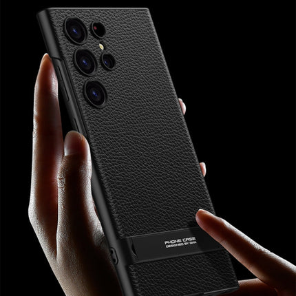 GKK Triumph Ultra-Thin Plain Leather Phone Case with Holder, For Samsung Galaxy S23 Ultra 5G