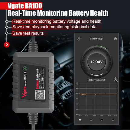 Vgate BA100 Car 12V Bluetooth 4.0 Battery Assistant Analyzer Tester, Vgate BA100