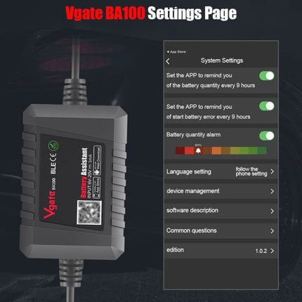 Vgate BA100 Car 12V Bluetooth 4.0 Battery Assistant Analyzer Tester, Vgate BA100