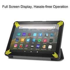 For Kindle Fire HD 8 (2020) Custer Pattern Pure Color Horizontal Flip Leather Case with Three-folding Holder & Wake-up / Sleep Function, For Kindle Fire HD 8 (2020)