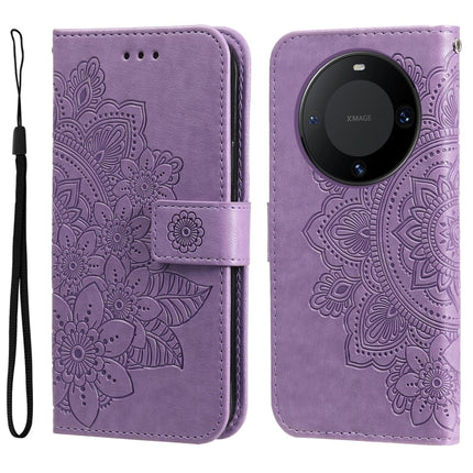 Seven-petal Flowers Embossing Leather Phone Case, For Huawei Mate 60 Pro, For Huawei Enjoy 60X, For Huawei nova 11 Pro, For Huawei nova 11