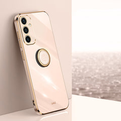 XINLI Straight Edge 6D Electroplate TPU Phone Case with Ring Holder, For Samsung Galaxy A15, For Samsung Galaxy A55, For Samsung Galaxy A35 5G