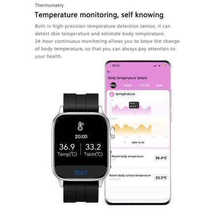 G22 1.85 inch TFT Screen Silicone Band Health Smart Watch, Support Bluetooth Call / Plateau Blood Oxygen / Body Temperature / Arrhythmia / TI Heart Rate Monitoring