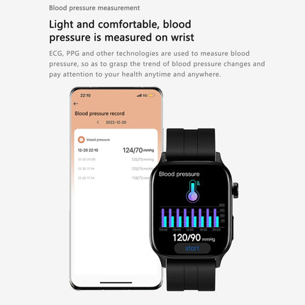 G22 1.85 inch TFT Screen Silicone Band Health Smart Watch, Support Bluetooth Call / Plateau Blood Oxygen / Body Temperature / Arrhythmia / TI Heart Rate Monitoring
