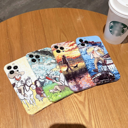 Oil Painting Pattern Glossy PC Phone Case, For iPhone 15 Pro Max, For iPhone 15 Pro, For iPhone 15 Plus, For iPhone 15
