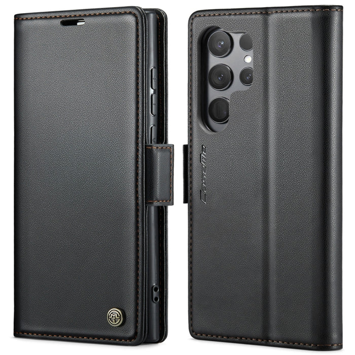 For Samsung Galaxy S23 Ultra 5G CaseMe 023 Butterfly Buckle Litchi Texture RFID Anti-theft Leather Phone Case(Black)