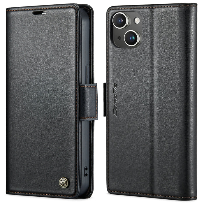 For iPhone 14 CaseMe 023 Butterfly Buckle Litchi Texture RFID Anti-theft Leather Phone Case(Black)