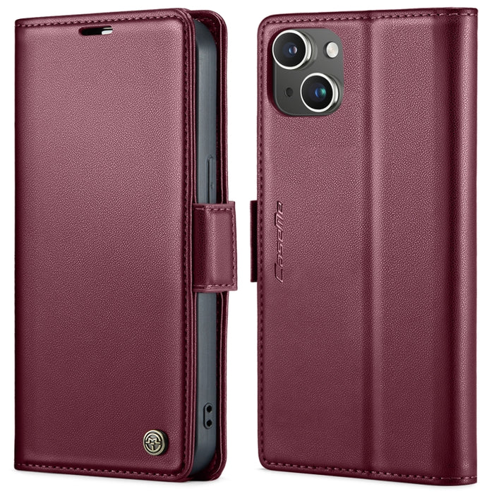For iPhone 14 CaseMe 023 Butterfly Buckle Litchi Texture RFID Anti-theft Leather Phone Case(Wine Red)
