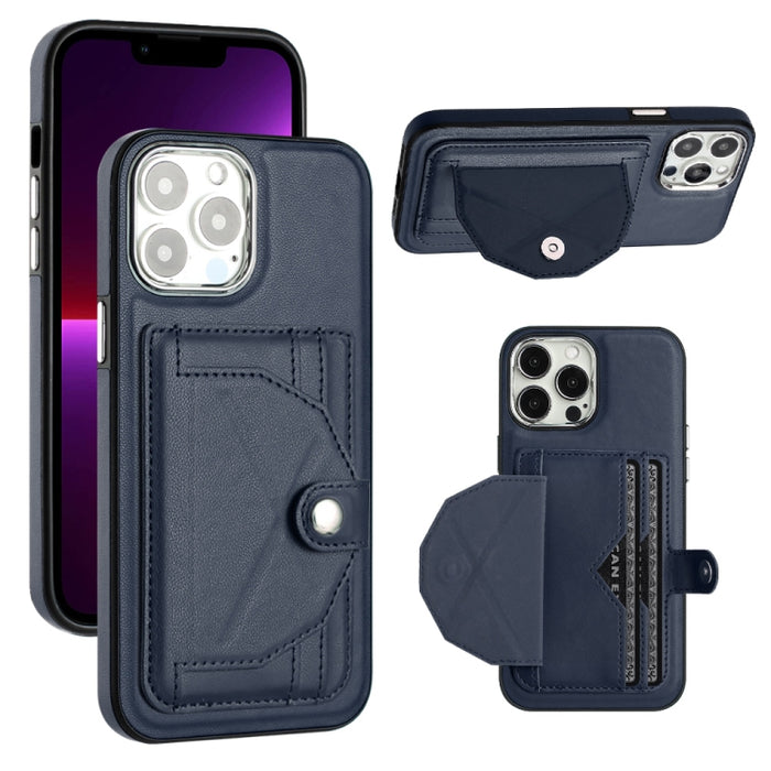 For iPhone 15 Pro Max Shockproof Leather Phone Case with Card Holder(Blue)