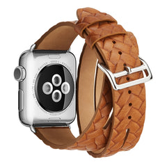 Top-grain Leather Embossed Crown Watchband, For Apple Watch Series 5 & 4 40mm / 3& 2 & 1 38mm, For Apple Watch Series 8&7 45mm / SE 2&6&SE&5&4 44mm / 3&2&1 42mm, For Apple Watch Series 7 45mm / 6 & SE & 5 & 4 44mm / 3 & 2 & 1 42mm