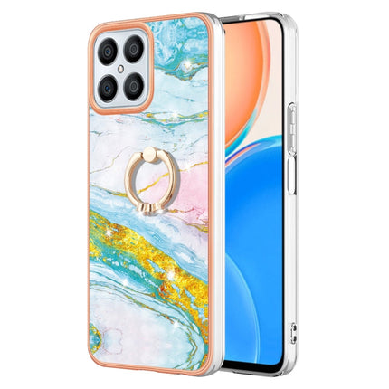 Electroplating Marble IMD TPU Phone Case with Ring Holder, For Honor X8 5G / X6 4G, For Honor X7, For Honor X8 4G