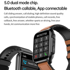 TK12 1.96 inch IP67 Waterproof Leather Band Smart Watch Supports ECG / Remote Families Care / Bluetooth Call / Body Temperature Monitoring, Leather Band (Brown), Leather Band (Black)