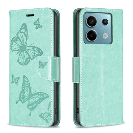 Two Butterflies Embossing Leather Phone Case, For Xiaomi Redmi 13C, For Xiaomi Redmi Note 13 Pro+ 5G, For Xiaomi Redmi Note 13 Pro 5G, For Xiaomi Redmi 12 4G