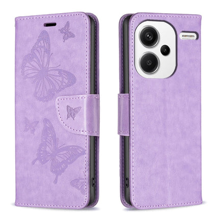 Two Butterflies Embossing Leather Phone Case, For Xiaomi Redmi 13C, For Xiaomi Redmi Note 13 Pro+ 5G, For Xiaomi Redmi Note 13 Pro 5G, For Xiaomi Redmi 12 4G