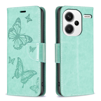 Two Butterflies Embossing Leather Phone Case, For Xiaomi Redmi 13C, For Xiaomi Redmi Note 13 Pro+ 5G, For Xiaomi Redmi Note 13 Pro 5G, For Xiaomi Redmi 12 4G