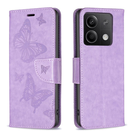 Two Butterflies Embossing Leather Phone Case, For Xiaomi Redmi Note 13 Pro 4G Global, For Xiaomi Poco M6 Pro 4G, For Xiaomi Redmi Note 13 4G Global, For Xiaomi Redmi Note 13