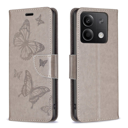 Two Butterflies Embossing Leather Phone Case, For Xiaomi Redmi Note 13 Pro 4G Global, For Xiaomi Poco M6 Pro 4G, For Xiaomi Redmi Note 13 4G Global, For Xiaomi Redmi Note 13