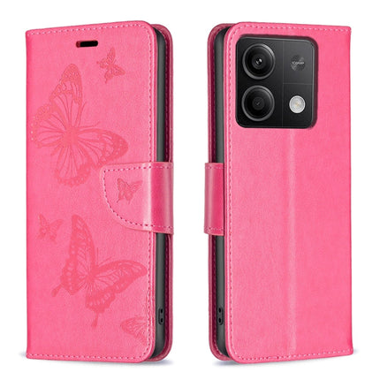 Two Butterflies Embossing Leather Phone Case, For Xiaomi Redmi Note 13 Pro 4G Global, For Xiaomi Poco M6 Pro 4G, For Xiaomi Redmi Note 13 4G Global, For Xiaomi Redmi Note 13