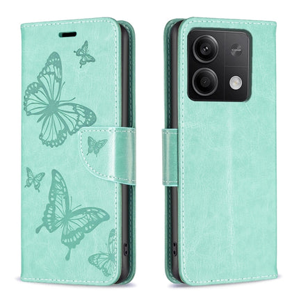 Two Butterflies Embossing Leather Phone Case, For Xiaomi Redmi Note 13 Pro 4G Global, For Xiaomi Poco M6 Pro 4G, For Xiaomi Redmi Note 13 4G Global, For Xiaomi Redmi Note 13