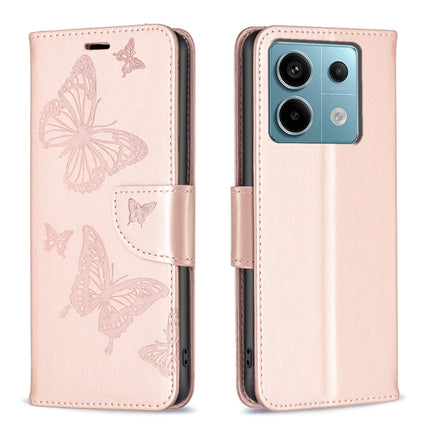 Two Butterflies Embossing Leather Phone Case, For Xiaomi Redmi Note 13 Pro 4G Global, For Xiaomi Poco M6 Pro 4G, For Xiaomi Redmi Note 13 4G Global, For Xiaomi Redmi Note 13