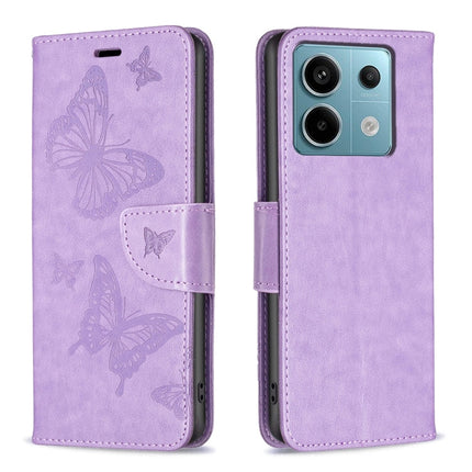 Two Butterflies Embossing Leather Phone Case, For Xiaomi Redmi Note 13 Pro 4G Global, For Xiaomi Poco M6 Pro 4G, For Xiaomi Redmi Note 13 4G Global, For Xiaomi Redmi Note 13