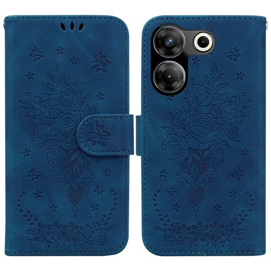 Butterfly Rose Embossed Leather Phone Case, For Tecno Camon 20 Pro 4G, For Tecno Pova 5, For Tecno Spark 10 5G, For Tecno Spark 10 Pro