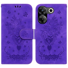 Butterfly Rose Embossed Leather Phone Case, For Tecno Camon 20 Pro 4G, For Tecno Pova 5, For Tecno Spark 10 5G, For Tecno Spark 10 Pro, For Tecno Spark 10 / Spark 10C