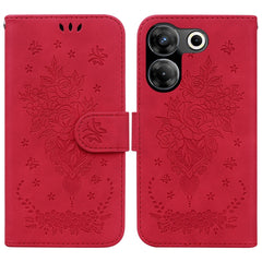 Butterfly Rose Embossed Leather Phone Case, For Tecno Camon 20 Pro 4G, For Tecno Pova 5, For Tecno Spark 10 5G, For Tecno Spark 10 Pro, For Tecno Spark 10 / Spark 10C